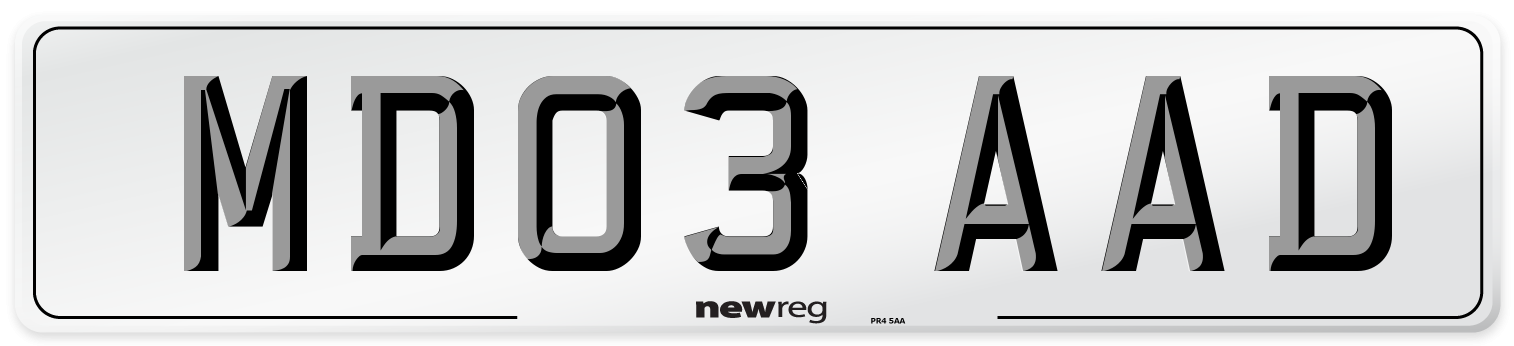 MD03 AAD Number Plate from New Reg
